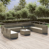 11 Piece Garden Lounge Set with Cushions Grey Poly Rattan - Side View