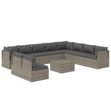 11 Piece Garden Lounge Set with Cushions Grey Poly Rattan