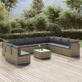 11 Piece Garden Lounge Set with Cushions Grey Poly Rattan