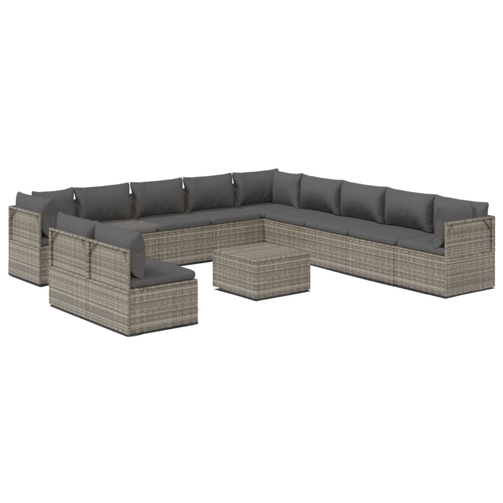 12 Piece Garden Lounge Set with Cushions Grey Poly Rattan