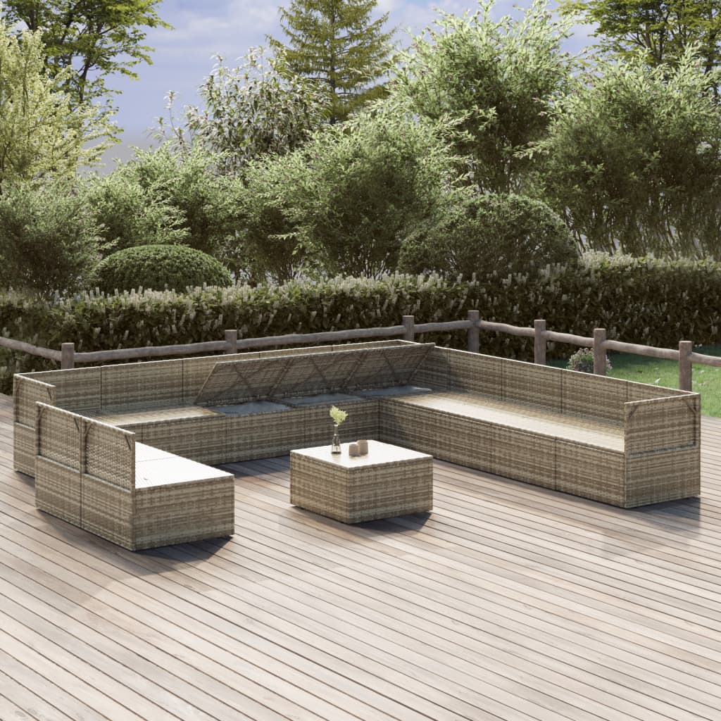 12 Piece Garden Lounge Set with Cushions Grey Poly Rattan