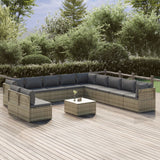 12 Piece Garden Lounge Set with Cushions Grey Poly Rattan