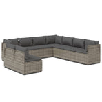 9 Piece Garden Lounge Set with Cushions Grey Poly Rattan