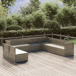 9 Piece Garden Lounge Set with Cushions Grey Poly Rattan