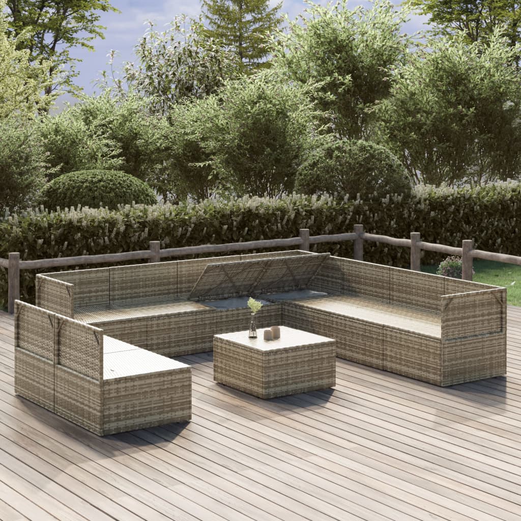 10 Piece Garden Lounge Set with Cushions Grey Poly Rattan