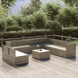 10 Piece Garden Lounge Set with Cushions Grey Poly Rattan