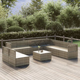 10 Piece Garden Lounge Set with Cushions Grey Poly Rattan - Side View
