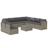 10 Piece Garden Lounge Set with Cushions Grey Poly Rattan - Top-Down View