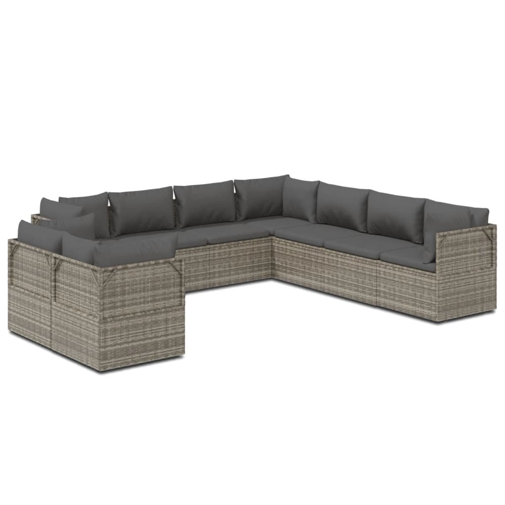 9 Piece Garden Lounge Set with Cushions Grey Poly Rattan