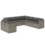 9 Piece Garden Lounge Set with Cushions Grey Poly Rattan
