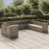 9 Piece Garden Lounge Set with Cushions Grey Poly Rattan