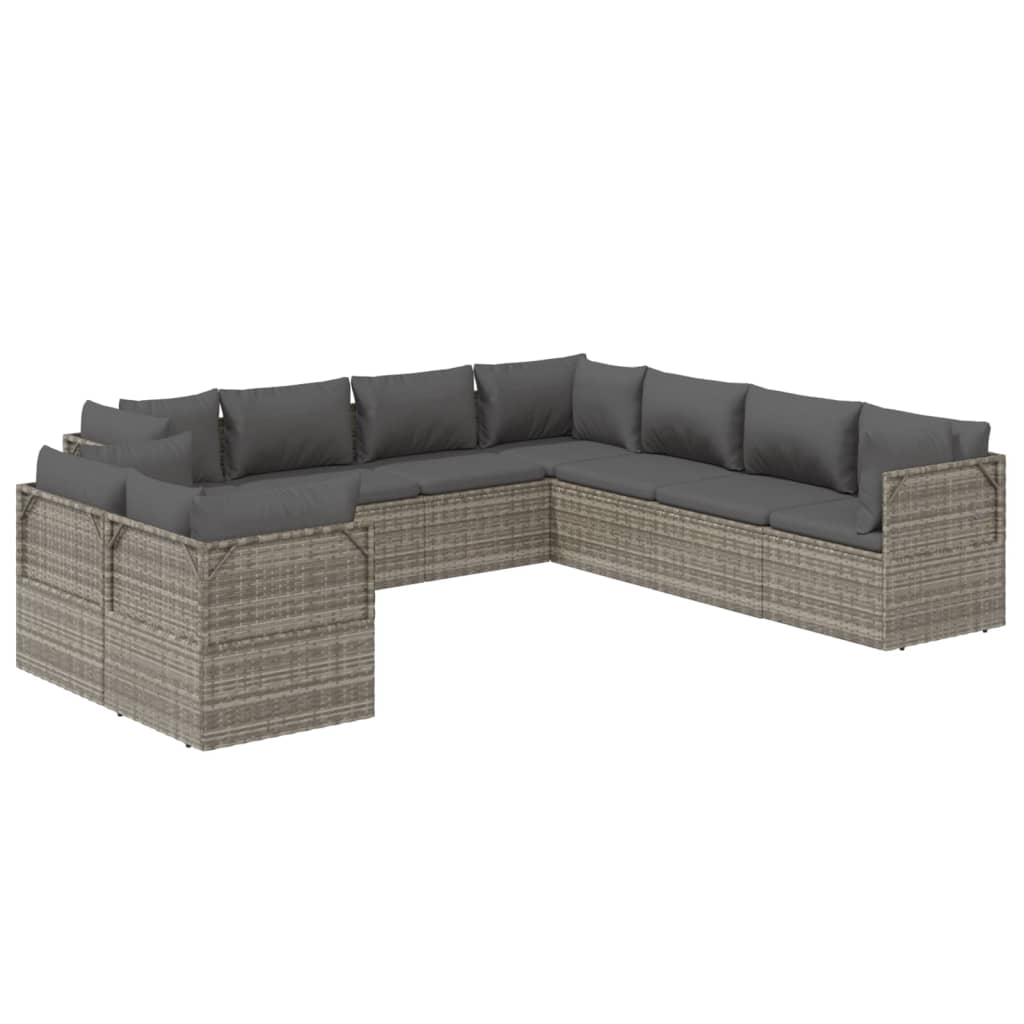 9 Piece Garden Lounge Set with Cushions Grey Poly Rattan