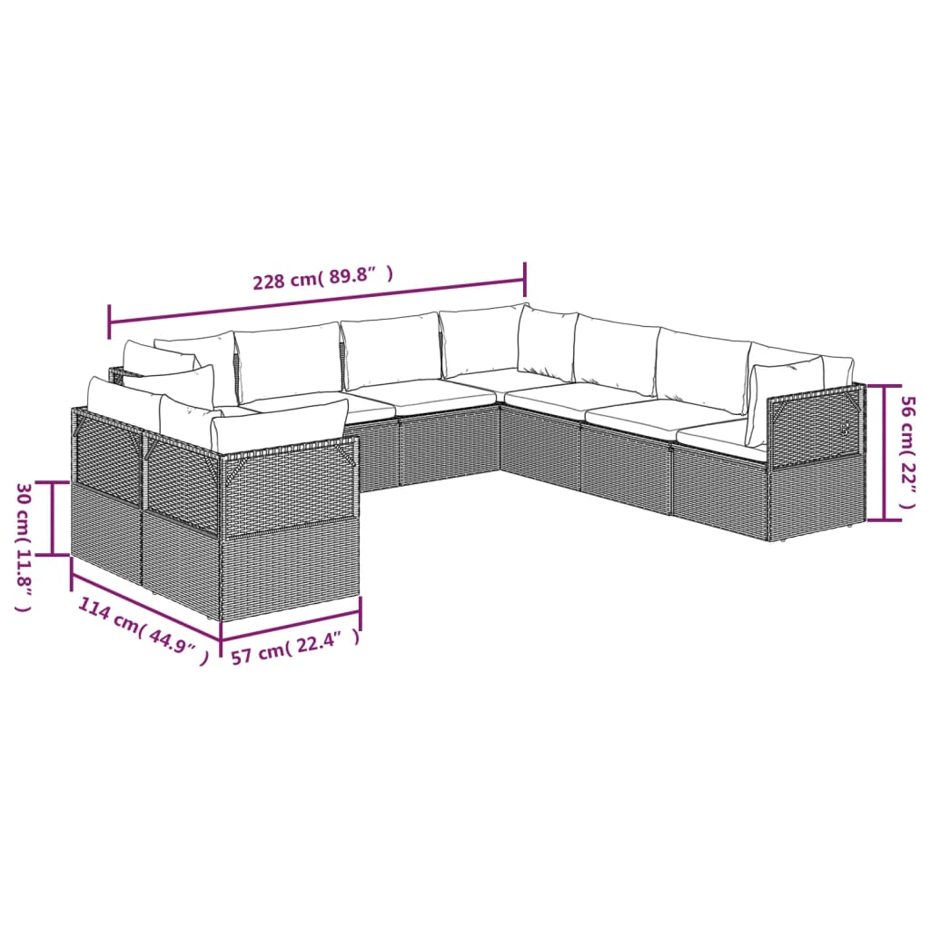 9 Piece Garden Lounge Set with Cushions Grey Poly Rattan