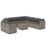 10 Piece Garden Lounge Set with Cushions Grey Poly Rattan