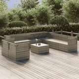 10 Piece Garden Lounge Set with Cushions Grey Poly Rattan