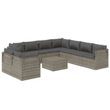 10 Piece Garden Lounge Set with Cushions Grey Poly Rattan - Top-Down View