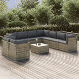 10 Piece Garden Lounge Set with Cushions Grey Poly Rattan