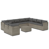 11 Piece Garden Lounge Set with Cushions Grey Poly Rattan - Front View