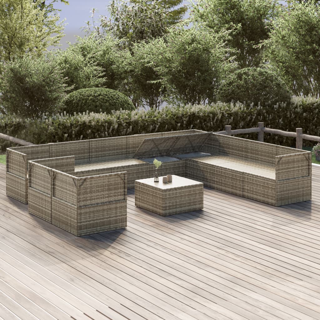 11 Piece Garden Lounge Set with Cushions Grey Poly Rattan