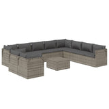 11 Piece Garden Lounge Set with Cushions Grey Poly Rattan - Top-Down View