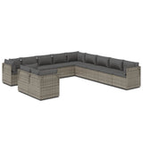 11 Piece Garden Lounge Set with Cushions Grey Poly Rattan