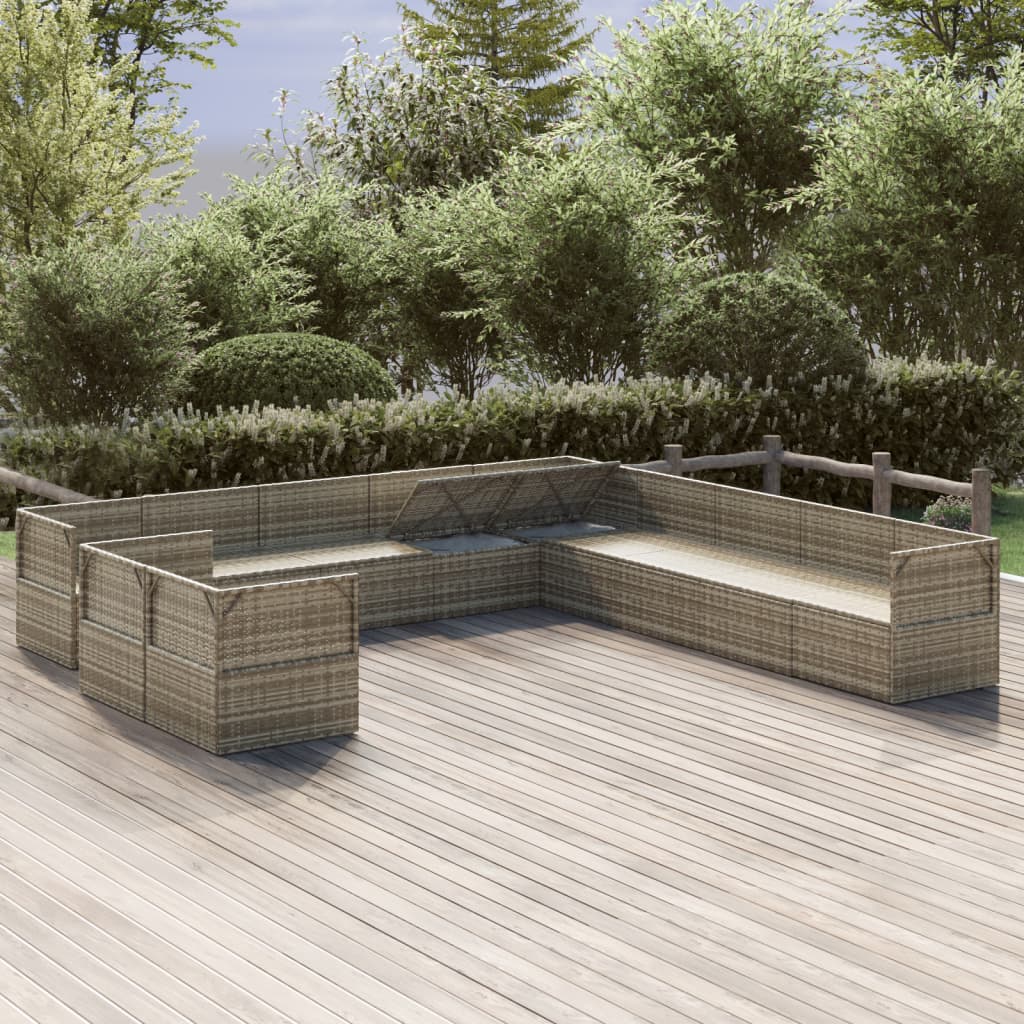 11 Piece Garden Lounge Set with Cushions Grey Poly Rattan