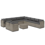 12 Piece Garden Lounge Set with Cushions Grey Poly Rattan - Front View