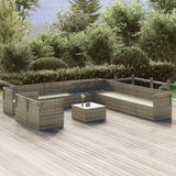 12 Piece Garden Lounge Set with Cushions Grey Poly Rattan - Side View