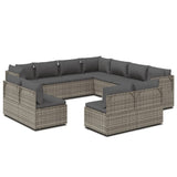 11 Piece Garden Lounge Set with Cushions Grey Poly Rattan