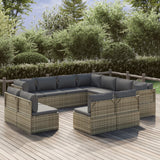 11 Piece Garden Lounge Set with Cushions Grey Poly Rattan