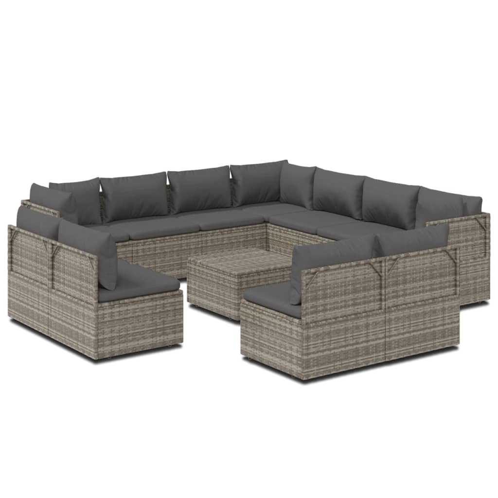 12 Piece Garden Lounge Set with Cushions Grey Poly Rattan