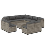 12 Piece Garden Lounge Set with Cushions Grey Poly Rattan