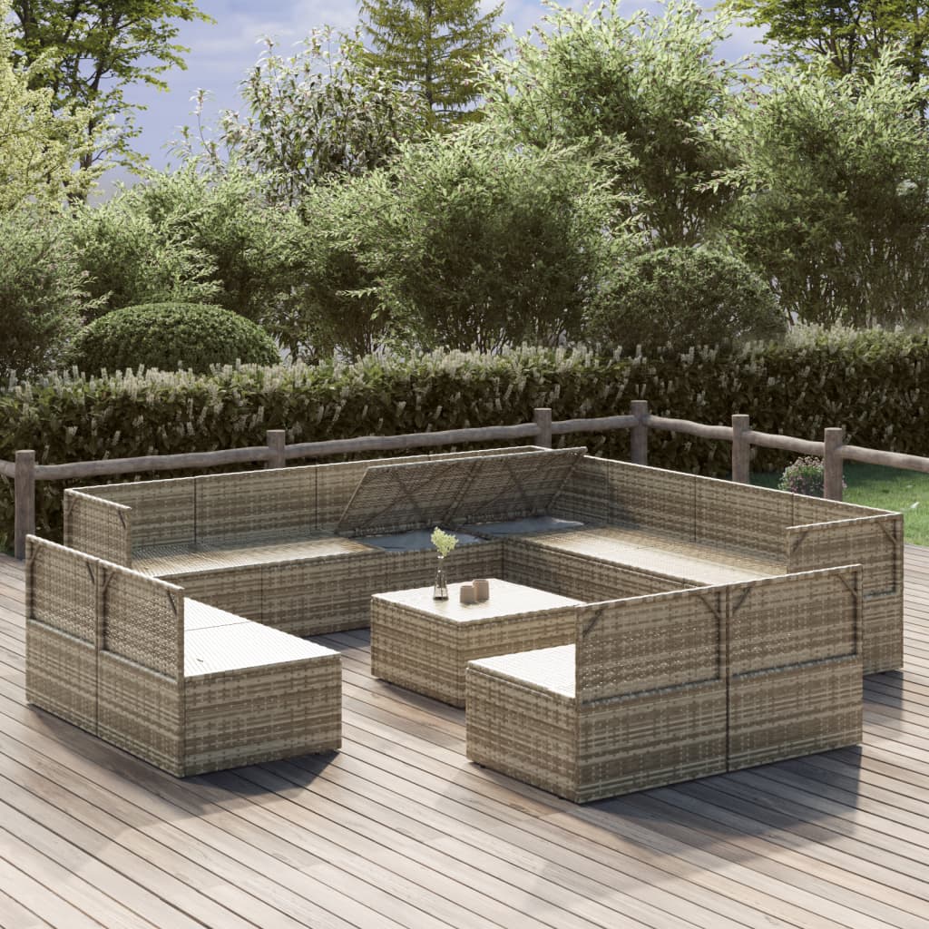 12 Piece Garden Lounge Set with Cushions Grey Poly Rattan