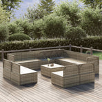 12 Piece Garden Lounge Set with Cushions Grey Poly Rattan