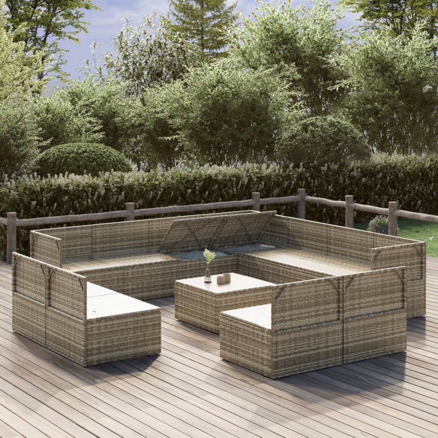 12 Piece Garden Lounge Set with Cushions Grey Poly Rattan