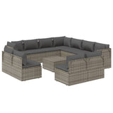 12 Piece Garden Lounge Set with Cushions Grey Poly Rattan