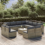 12 Piece Garden Lounge Set with Cushions Grey Poly Rattan