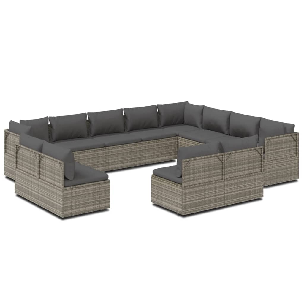 12 Piece Garden Lounge Set with Cushions Grey Poly Rattan