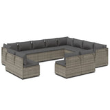 12 Piece Garden Lounge Set with Cushions Grey Poly Rattan