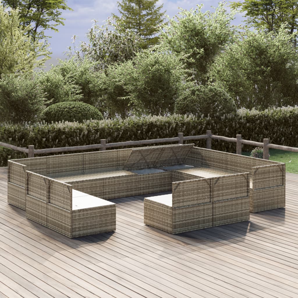12 Piece Garden Lounge Set with Cushions Grey Poly Rattan