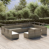 12 Piece Garden Lounge Set with Cushions Grey Poly Rattan