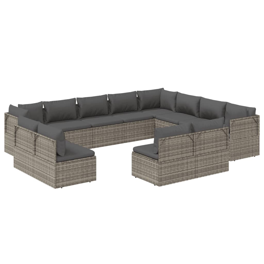 12 Piece Garden Lounge Set with Cushions Grey Poly Rattan