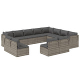 12 Piece Garden Lounge Set with Cushions Grey Poly Rattan