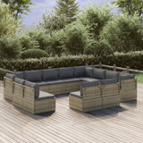12 Piece Garden Lounge Set with Cushions Grey Poly Rattan