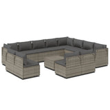 13 Piece Garden Lounge Set with Cushions Grey Poly Rattan - Front View