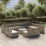 13 Piece Garden Lounge Set with Cushions Grey Poly Rattan - Side View