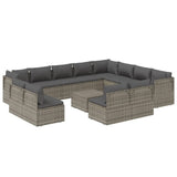 13 Piece Garden Lounge Set with Cushions Grey Poly Rattan