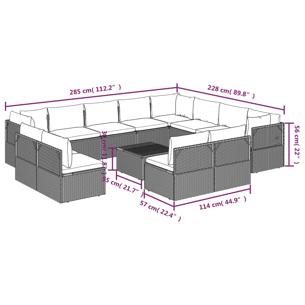 13 Piece Garden Lounge Set with Cushions Grey Poly Rattan
