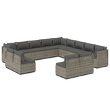 13 Piece Garden Lounge Set with Cushions Grey Poly Rattan