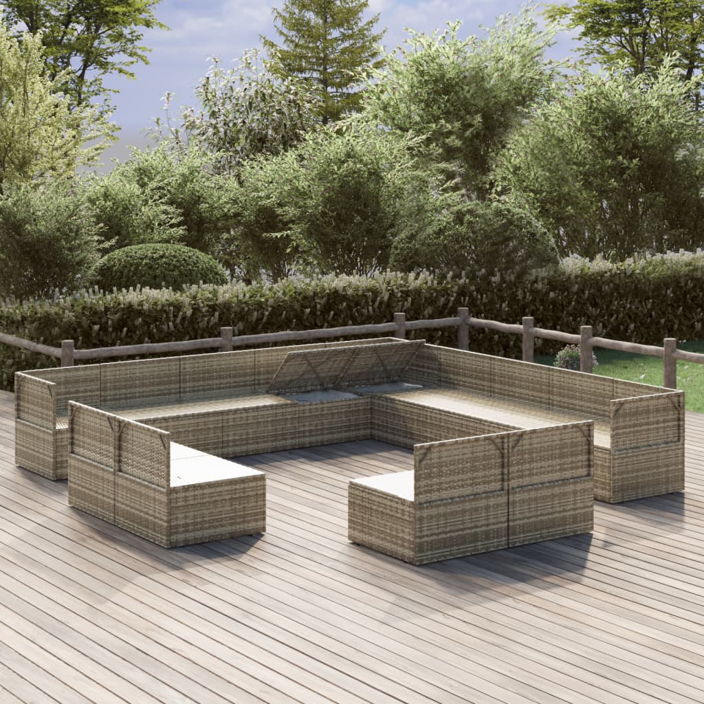 13 Piece Garden Lounge Set with Cushions Grey Poly Rattan